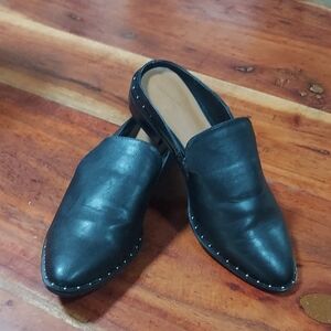 Black Fax Leather Women's Mules